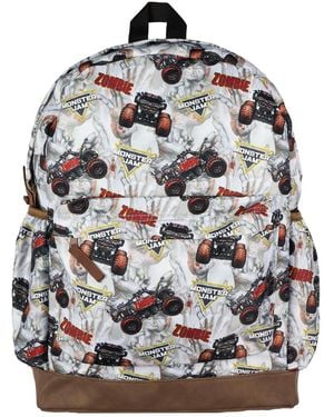 MONSTER JAM Zombie Backpack All Over Design 16 Inch Book Bag School - Gray