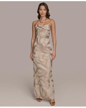 Donna Karan Sweetheart-neck Pleated Gown in Natural | Lyst