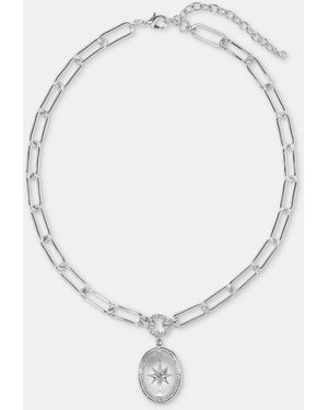 On 34th Pave Star Oval Locket Pendant Necklace - White