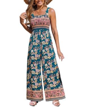 CUPSHE Bohemian Floral Print Jumpsuit - Blue