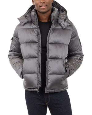 Michael Kors Heavyweight Metallic Finish Hooded Puffer Jacket - Gray