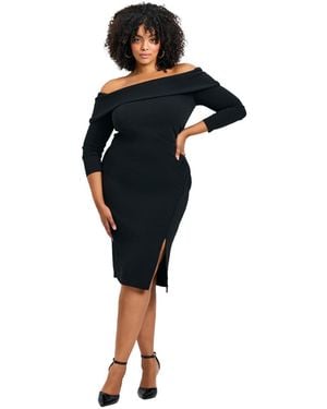 Avenue Plus Size Collette Off Shoulder Gathered Waist Dress - Blue