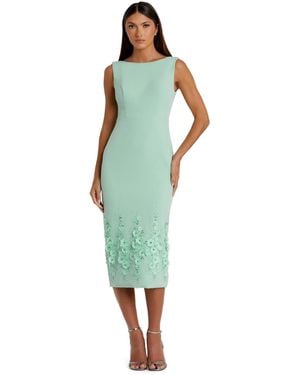 Mac Duggal Flower Beading Crepe Sleeveless Midi Dress - Green