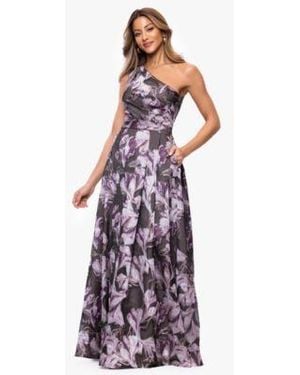 Xscape One Shoulder Printed Ball Gown - Purple