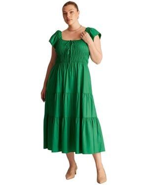 Estelle Alana Cotton Tiered Fit Flare Midi Dress - Green