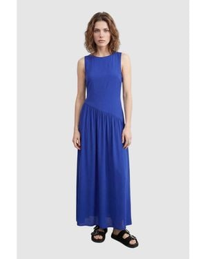 Warehouse Dropped Waist Chiffon Tiered Maxi Dress - Blue