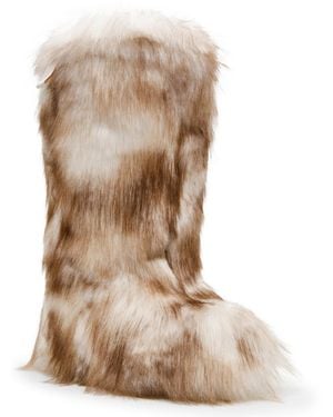 Steve Madden Mallow Faux-fur Knee-high Round Toe Boots - Natural