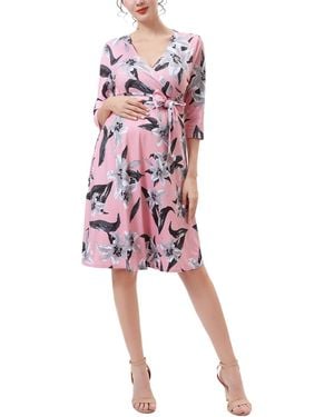 Kimi + Kai Kimi + Kai Maternity Floral Print Faux Wrap Nursing Dress - Red