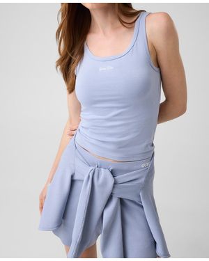 Guess Alya Ribbed Scoop Neck Tank Top - Blue