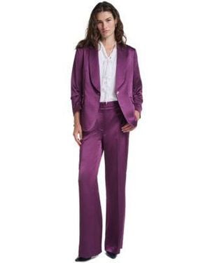 KARL LAGERFELD Ruched 3 4 Sleeve Shawl Collar Blazer Sleeveless V Neck Dotted Blouse High Waisted Wide Leg Pants - Purple