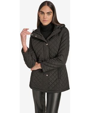 Calvin Klein Hooded Quilted Jacket – Classic Diamond Stitch Long Coat With - Black