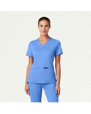 Jaanuu Cesi 2-pocket Slim Knit V-neck Scrub Top - Blue