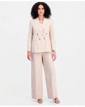Tahari Pinstripe Double Breasted Blazer Pinstripe Wide Leg Pants - Pink