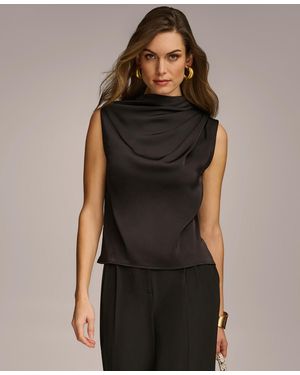 Donna Karan Draped High Neck Sleeveless Top - Black