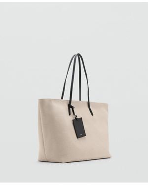 Mango Contrast Canvas Shopper Bag - White