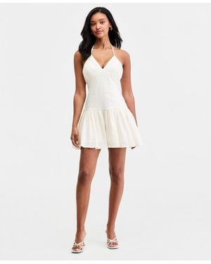 BarIII Linen-blend Drop-waist Mini Dress - White