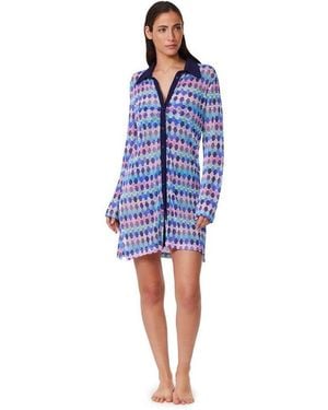 Gottex Retro Riviera Netted Crochet Buttoned Tunic Cover-up - Blue