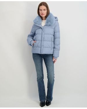 Tahari Faux-fur-collar Hooded Puffer Coat - Blue