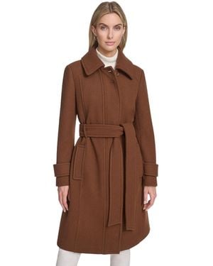 Andrew Marc Lawley Wool Blend Belted Trench Coat - Brown