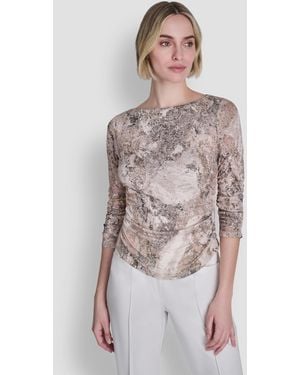 DKNY Printed Tissue Knit Boat Neck Top - Multicolor