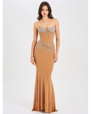 Miss Circle Fatima Crystal Sleeveless Corset Mermaid Maxi Dress - White