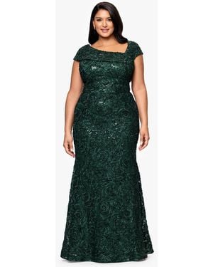 Xscape Plus Size Lace Detail Asymmetrical Neck Maxi Dress - Green