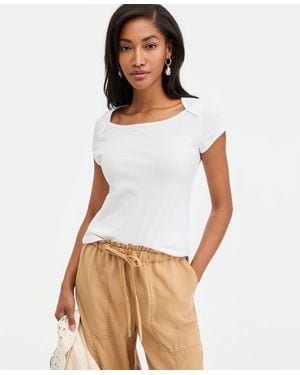 On 34th Micro Rib Boatneck Cap Sleeve Top - White