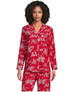 Lands' End Long Sleeve Print Flannel Pajama Top - Red