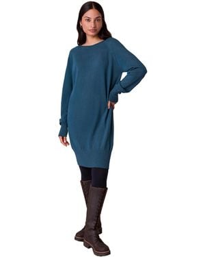 Celtic & Co. Supersoft Slouch Long Sleeve Boat Neck Ribbed-hem Sweater Dress - Blue