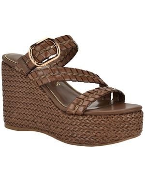 Guess Evana Woven Platform Wedge Sandals - Brown