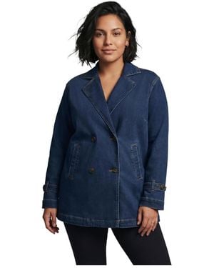 Avenue Plus Size Cropped Notch Lapel Denim Trench Jacket - Blue