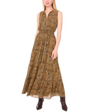 1.STATE Tie Neck Tiered Sleeveless Dress - Natural
