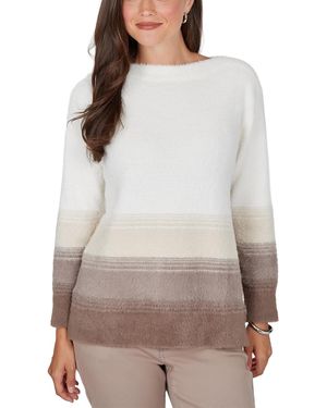 Ruby Rd. Petite Boat-neck Colorblock Long-sleeve Pullover Sweater - Gray