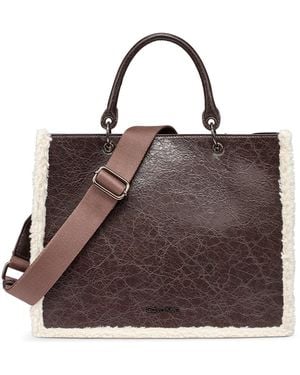 Calvin Klein Kieran Medium Sherpa Faux Leather Tote - Brown