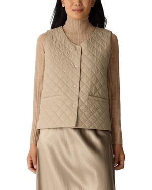 Eileen Fisher V-neck Quilted Sleeveless Vest - Natural