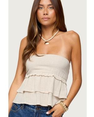 Edikted Linen Look Strapless Peplum Top - Natural