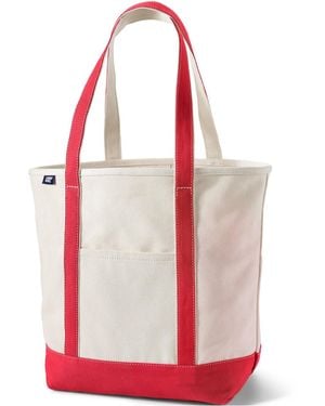 Lands' End Large 5 Pocket Open Top Long Handle Canvas Tote Bag - Red