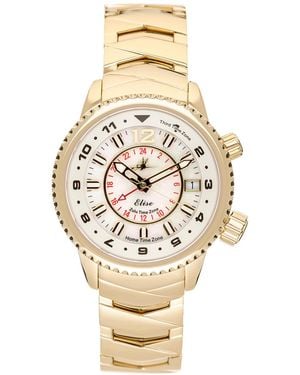 Abingdon Co. Elise Swiss Tri-time 28k Gold Ion-plated Stainless Steel Bracelet Watch 33mm - Metallic