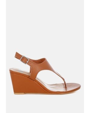 Rag & Co Wami Real Leather Wedge Heel Sandals - Brown