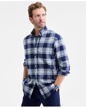 Club Room Vine Plaid Button-down Flannel Shirt - Blue