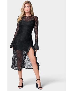 Bebe Slit Lace Dress - Black