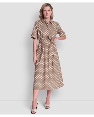 DKNY Collared Midi Shirt Dress - Natural