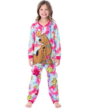 Scooby Doo Girls Tie-dye Flower Power 1-piece Union Suit Footless Sleeper Pajama - White