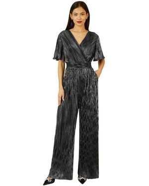 Yumi' Pleated Jumpsuit With V Neck - Black