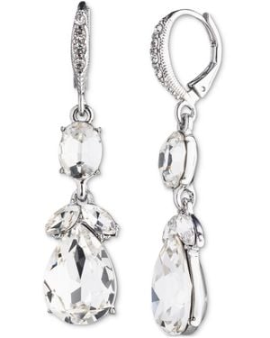 Givenchy Silver Tone Double Drop Crystal Earrings - White