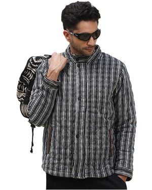 Campus Sutra Midnight Woven-striped Quilted Jacket - Black
