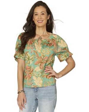 Democracy Petite Flutter Short-sleeve Top - Green
