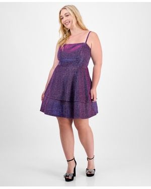 City Studios Trendy Plus Size Fit & Flare Glitter Dress - Purple