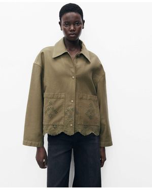 Mango Openwork Details Cotton Overshirt - Natural