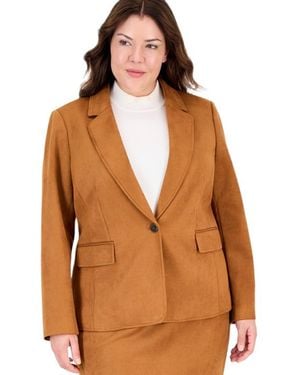 Tahari Plus Size Short Suede Blazer - Brown